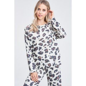 Phil Love Leopard Print Pullover Sweatshirt Grey Black Size Large NWT